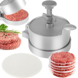 Burger Press with 100 Patty Paper Adjustable Thickness Hamburger Press Patty Maker Non-Stick Hamburger Patty Maker Mold Food Grade Aluminum Alloy Burger Press Patty Maker for Grilling and Cooking