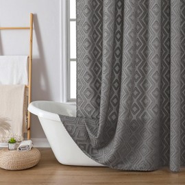 Chyhomenyc Diamo Grey Shower Curtains for Bathroom, Soft Lightweight Jacquard Textured Fabric Shower Curtain, Modern Farmhouse Décor with 12 Plastic Hooks, Machine Washable, 72" W x 96" L