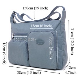 Efanliu Cross Body bag Ladies Handbags Large Women Shoulder Messenger Bag Nylon with Multi Pocket for Travel (Gray)