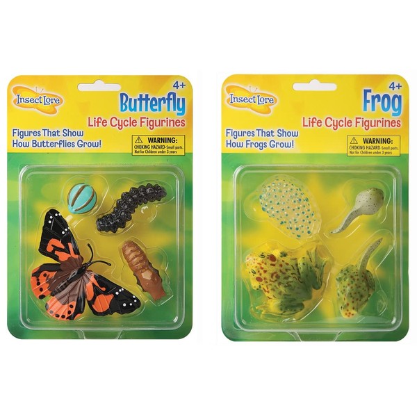 Butterfly and Frog Life Cycle Stages Toy Figurines - Bundle - 8 Piece Set