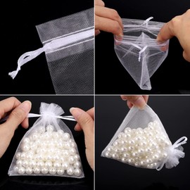 acDesign Jewelry Bags Drawstring 200Pcs Organza Bags 4"x4.72" Wedding Favor Bags for Candy Jewelry Makeup Pouches(White)