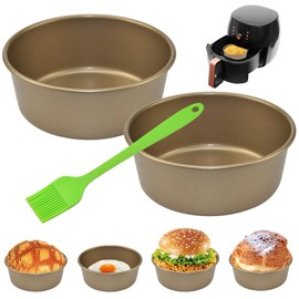 SIYINGSAERY Air Fryer Egg Moulds, 2 PCS 4'' Ramekins for Air Fryer, Heavy Duty Carbon Steel Air Fryer Egg Poacher with Oil Brush, Small Nonstick Ramekins for Fried Egg, Muffin and Sandwiches