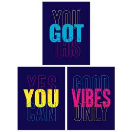 Wee Blue Coo Pack of 3 A4 Good Vibes You Got This Yes You Can Colourful Neon Typography Motivational Unframed Wall Art Living Room Prints Set
