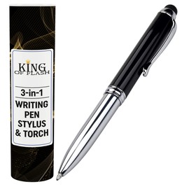 KING OF FLASH 3-in-1 Stylus Pen With Light, Capacitive Aluminium Pen Stylus, LED Torch Light, Ballpoint Pen (Black)