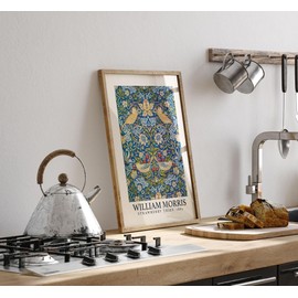 Lithobee - William Morris Strawberry Thief 1883 - Printed Wall Art Design in Sizes A2, A3 & A4 Framed in a Stylish Coloured Frame or Unframed (A4 Black Abraded Frame)