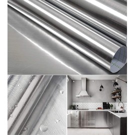 Hopepak Stainless Steel Contact Paper Peel and Stick Waterproof Silver Metallic Wallpaper Self Adhesive Removable Vinyl Roll for Kitchen Cabinet Refrigerator Dishwasher Countertop 17.3''x78.7''