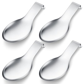 Nuanchu 4 Pcs Stainless Steel Spoon Rest Spatula Ladle Holder Spoon for Stove Top Heavy Duty Spatula Holder for Countertop Dishwasher Safe Utensil Rest for Kitchen, 3.8 x 9.6" (Silver)