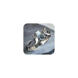 Vintage 925 Plated Thai Silver Triple Moon Phase Ring Oval Moonstone Rings for Women Dainty Gemstone Crystal Statement Ring Boho Jewelry for Women's Size 8#