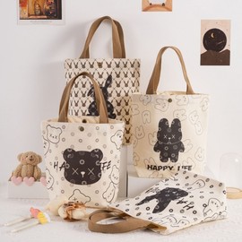 Lightweight Luxury Cartoon Canvas Tote Bag - Large Capacity Daily Commuter Shopper with Cute White Rabbit Design 25*27*10CM / Rabbit with Droopy Ears & Blooming Flowers 10ea