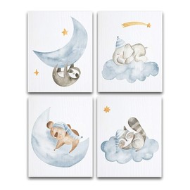 Sleeping Animals Art Prints - Set of Four 8x10 Unframed Art Prints - Great Gift and Decor for Nursery and Children's Room Under $15