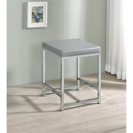 Pemberly Row Faux Leather Upholstered Square Cushion Vanity Stool Gray