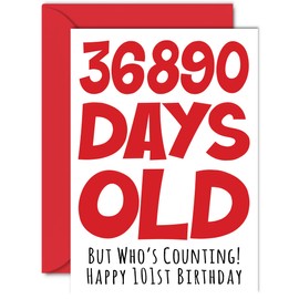 Stuff4 101st Birthday Card for Men Women Him Her - 36890 Days Old - Funny One-Hundred First Happy Birthday Card for Grandma Grandpa Gran Mom Dad, A5 Humor Joke Greeting Cards