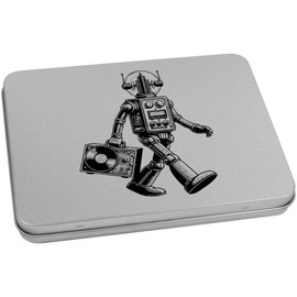 Azeeda 170mm 'Robot with Record Deck' Metal Hinged Tin/Storage Box (TT00234191)