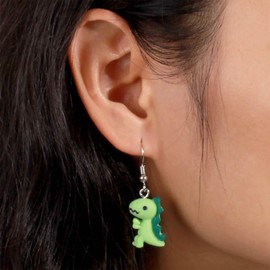 Inilbran Boho Dinosaur Earrings Vintage Acrylic Tyrannosaurus Rex Earrings Green Dino Dangle Earrings Minimalist Stegosaurus Earrings Jewellery for Women and Girls, Zinc, No Gemstone