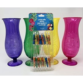 Greenbrier Luau Hurricane Glasses, 24.4 oz. - Plastic - POOL SAFE, Pink, Yellow, Purple, Green