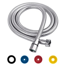GEFIRE Shower Hose, Stainless Steel Shower Hose 1.5 m, Twist Protection, Flexible, 4 Water-Saving Flow Limiters, Standard 1/2/Inch Connection, Pressure Resistant, Heat Resistant, Silver