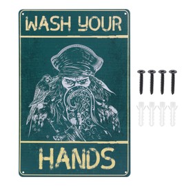 Bathroom Wall Decor Art, Wash Your Hands Bathroom Wall Art Pirate Funny Bathroom Decor Wall Art Aluminium Bathroom Art Wall Decor with Nails and Bolts for Bathroom