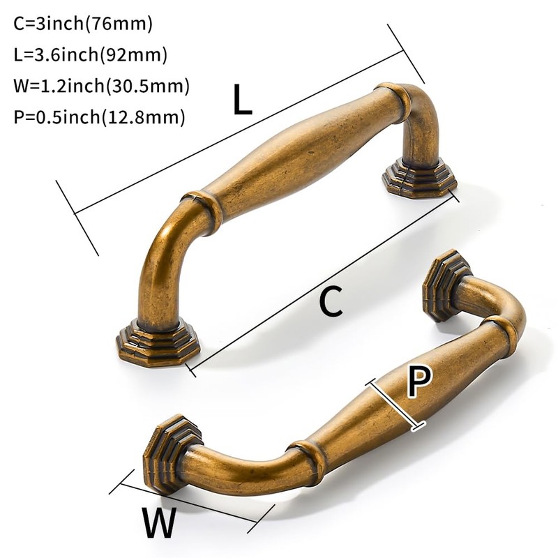 khtumeware 10 Pack 3 Inch(76mm) Antique Brass Cabinet Pulls Vintage