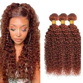 26 28 30 Inch Color 33 Curly Bundles Auburn Copper Reddish Brown Human Hair 3 Bundles Copper Brown Kinky Curly Bundle Human Hair Extensions