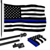 G128 6 Feet Tangle Free Spinning Flagpole (Black) Thin Blue