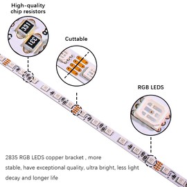 wixure WIXUER® - Tira de luces LED RGB (10 m, 5 mm, 24 V, 120D 2835 RGB IP20)