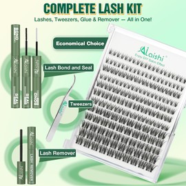 AILAISHI Lash Clusters Kit, DIY 3D Cluster Eyelash Extensions 10‑18mm,120pcs Fluffy D Curl Soft Natural Lashes with Bond and Seal,Remover,Tweezers–Fake Cat Eye Wispy Individual Clusters MIX1-1-L