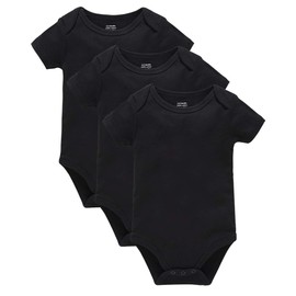 kavkas Baby Romper Short Sleeve Soft Cotton Onesie Vests 3 Pack 0-24 Months, black, 3-6 months