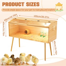 CroBlissful 40 x 16 x 16 in Brooder Kit Box for Chicken Quails Indoor Outdoor with Leg Stand Sliding Door, Bulb Set and Feeder, Baby Chicken Coops for Ducks, Hamsters, Lizards, Mice, Rat