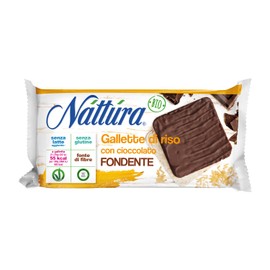 NATTURA Gallette di Riso Bio Ricoperte di Cioccolato Fondente, Snack Senza Glutine e Lattosio, Grande Fonte di Fibre, Prodotto Vegano, Confezione da 90 g