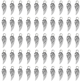 JKJF 100 Pcs Angel Wings Charms Pendants Vintage Feather Pendants Wings Shape Charm for DIY Crafts Bracelet Earrings Necklace Jewelry - Silver