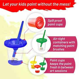 Kids Painting Set, Washable Paint for Kids with Paint Cups, Toddler Paintbrushes, Non Toxic Washable Finger Paints 2 Ounce Each, Gifting bundle Toddler Painting Supplies