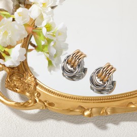 AOZUO Metal Earrings, Hanging Earrings Gold Earrings Golden Chunky Golden and Silver Statement Earrings Fashionable Drop Earrings Minimalist Trendy Jewellery Gifts