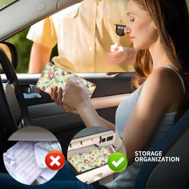 ADUQLZUX Leather Car Registration and Insurance Card Holder, Cute Car Accessories Vehicle Glove Box Car Organizer for Documents, Cards, License Retro Colorful Flowers