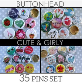Cute Gift for Teenage Girl, Gift for Teen Girl, Girls Teens Tweens, Buttons Pins Pack of 35