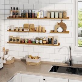 RICHFOCUS Picture Ledge Shelf, 24 inch Floating Shelves Set of 2, Wood Wall Shelves with Lip, Wall Decor Storage for Bedroom Living Room Bathroom Kitchen Nursery Photo Picture, Oak