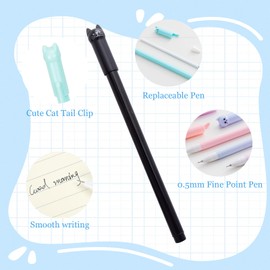 14pcs Cute Pens Cat Stationery,Cat Pens Style Animal Pens, Cute Fun Pens for Kids 0.5mm Nib Gel Pen Cap,Black Water Pen for Sketching Drawing