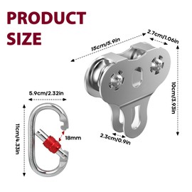 Zipline Pulley, 304 Stainless Steel Tandem Speed Double Pulley with Carabiner for 1/4 5/16 3/8 Cable Backyard Zipline, Hauling, Rigging and Commercial Purposes