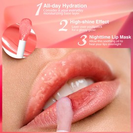 BANGFENG Big Brush Head Hydrating Lip Glow Oil Plumping Lip Tint, Hydrating Lip Gloss Tinted Lip Balm Transparent Lip Care, Long Lasting Nourishing Non-sticky Fresh Texture (Chocolate)