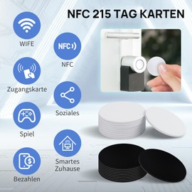 Pack of 20 NFC Tags, Suofuolef Rewritable NTAG215 NFC Cards, 25 mm Sticky NFC Stickers with TagMo
