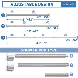 SUNALLY Shower Curtain Rod, Spring Tension Shower Rods Adjustable 32-61 Inch Stainless Steel Telescoping Curtain Rod for Bathroom or Windows, No Drilling, No Slip, No Rust, Nickel