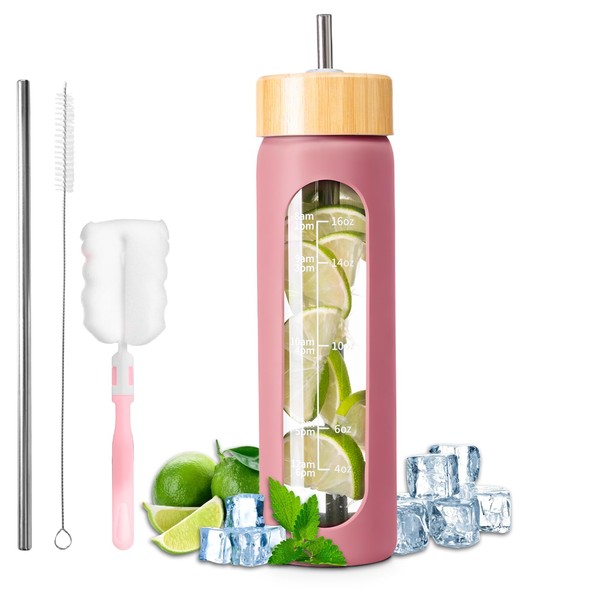 FrutPunch 18 OZ Glass Water Bottles, Water Bottle with Time