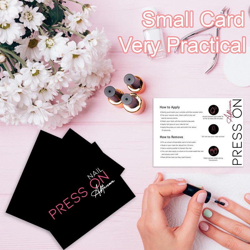 50 Pack Press on Nail Instructions Cards, Nail Application Guides
