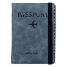 Coptiner Passport Holder Cover with RFID Blocking PU Leather Passport Holder Passport Cover Protector Travel Wallet Case with Card Slot & Strap Cover for Men&Women Credit Cards Ticket Card (Blue)