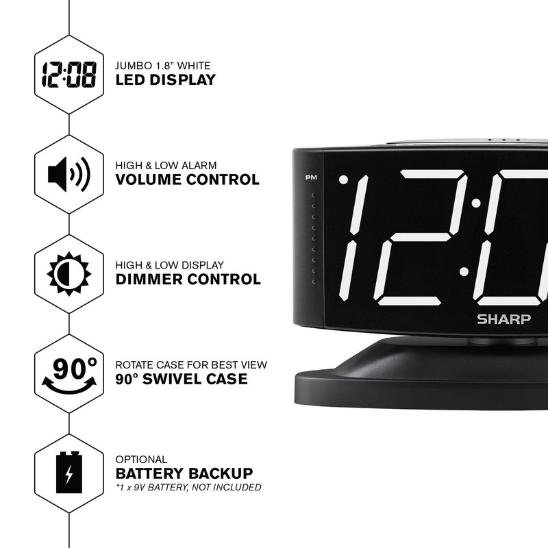 Sharp Home LED Digital Alarm Clock – Swivel Base -