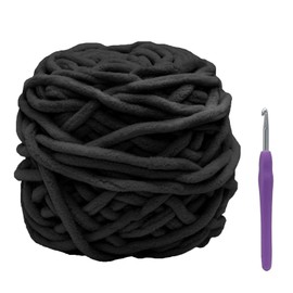 Biaungdo 100g 65.6yd Chenille Chunky Yarn for Crocheting, Black Soft Bulky Thick Fluffy Yarn Velvet Yarns for Knitting Blanket Crafts, with Plastic Small Pins & Crochet Hook