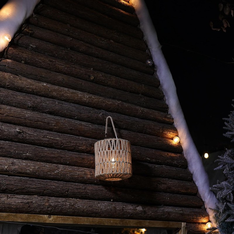 Large Solar Rope Lantern Outdoor Hanging – Handwoven Jute Rope
