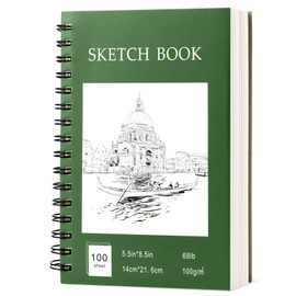 Sketch Book 5.5" x 8.5" - Spiral Sketchbook, 1-Pack 100 Sheets (100gsm/68lb), Drawing Pad Paper Painting Sketch Pad for Travel Kids Students Adults Beginner - Olive Green