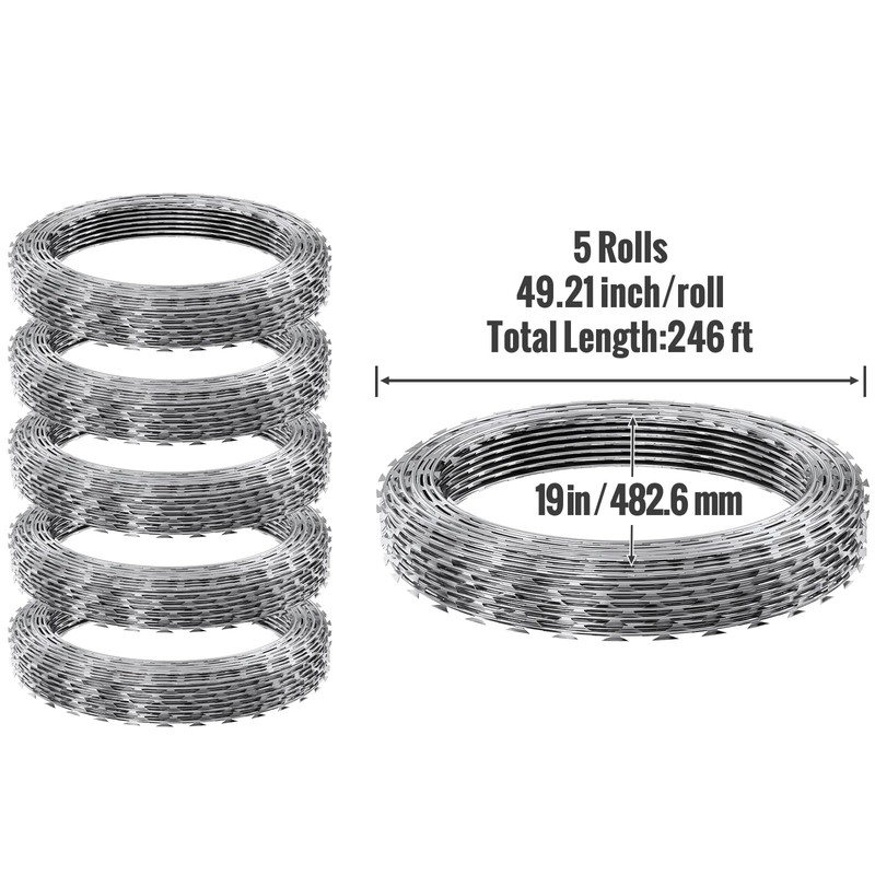 Happybuy 246 ft Razor Wire Fencing, 5 Rolls Galvanized Barbed