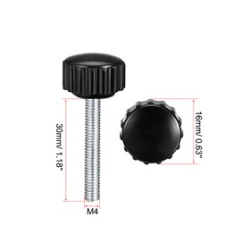 sourcing map Knurled Clamp Knob Handle Thumb Screw on Type M4 x 30 mm Male Thread Pack of 5