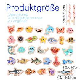 Mmgoqqt Magnetic Fishing Game Wooden Toy, 2 in 1 Wooden Magnetic Game Motor Skills Toy Wooden Toy Gift for Boys and Girls